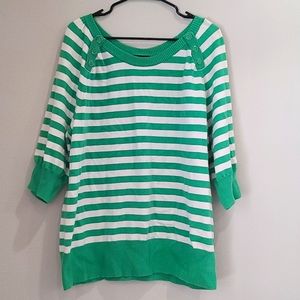 Green striped 3/4 sleeves sweater